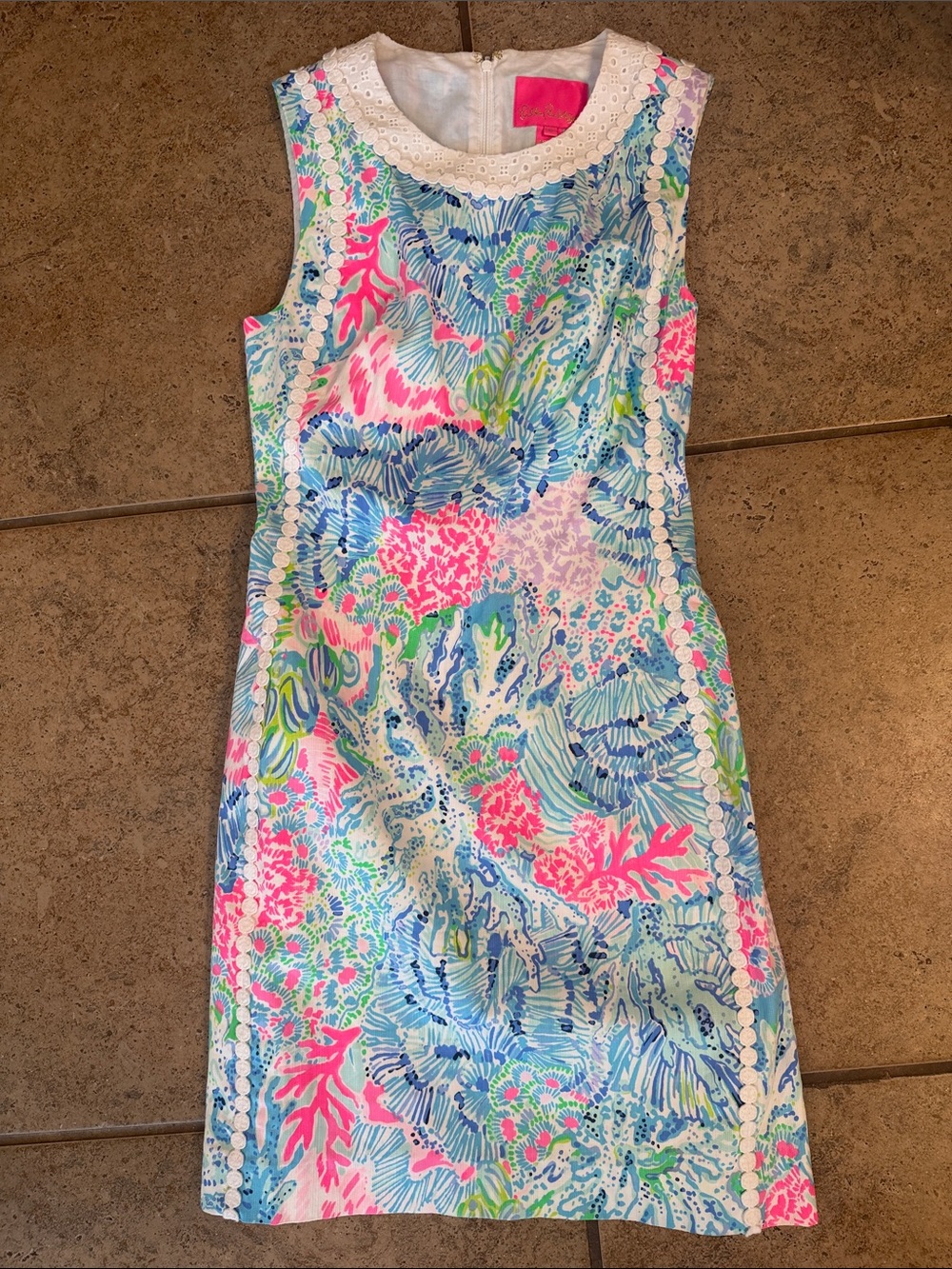 Lilly Pulitzer Eyelet-Trim Coral Reef Print Dress in Blue, Pink & Green
